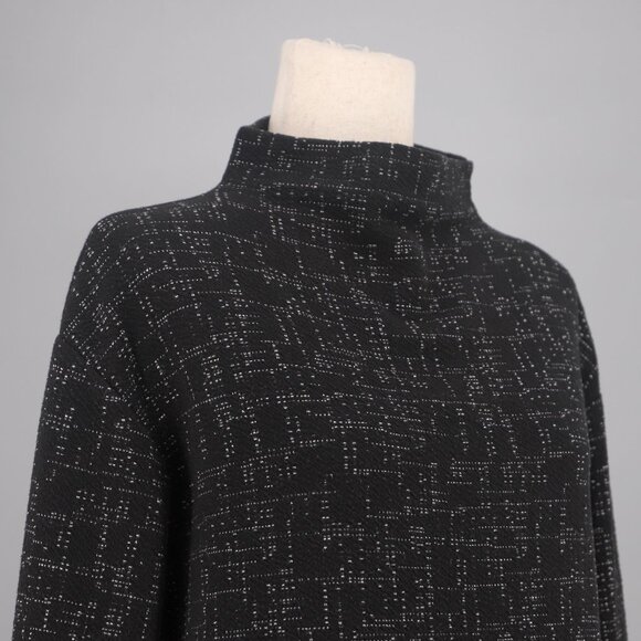 THEORY Textured Knit Jacquard Mock Neck Long Sleeve Top Black White Size M - Picture 3 of 6